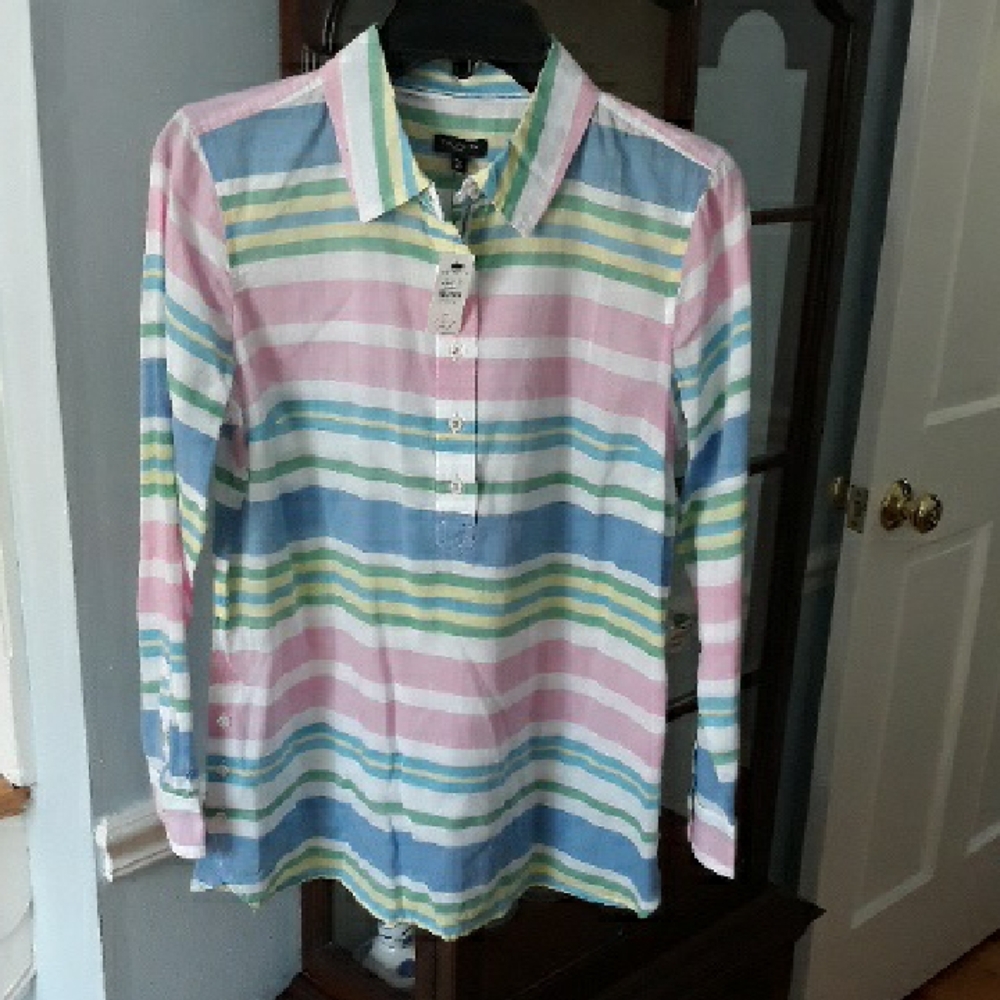 Talbots Button Down Shirt Casual Striped Tunic, 100% Lightweight Cotton, NWT